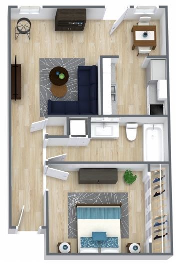 Floor plan for 1 bed, 1 bath, 680 sqft